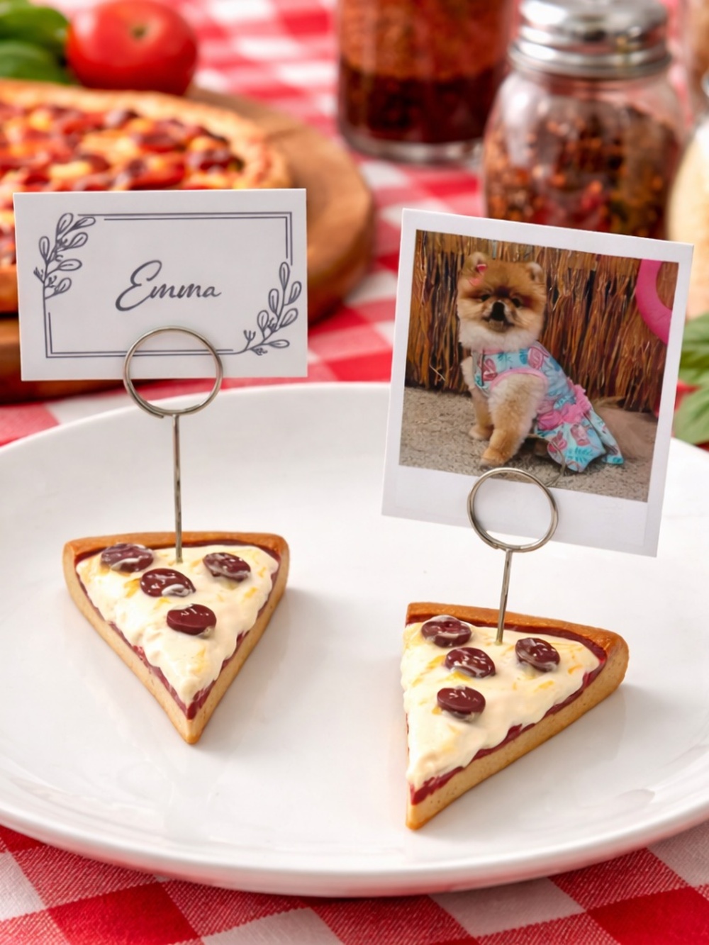 Pizza Place Card Holder or Photo Holder – Handmade Mini Pepperoni Slice